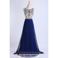 Vestido de noite de luxo feito sob medida Azul marinho Beading Pattern Chiffon Long Prom Dress 2017